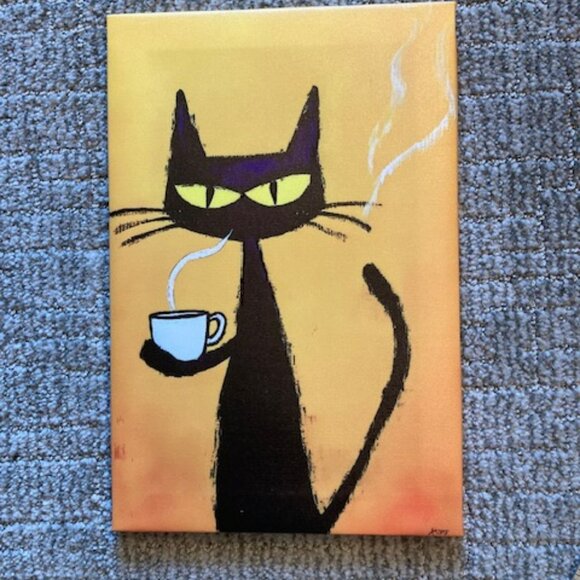 Cat drinking coffee canvas picture - NEW - Picture 2 of 4